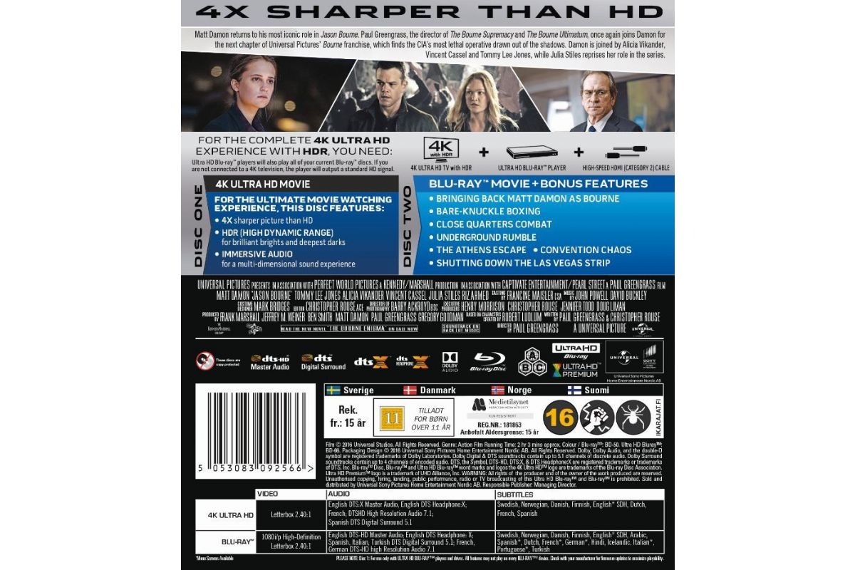 Media Sony Jason Bourne 4K Ultra HD (2016)