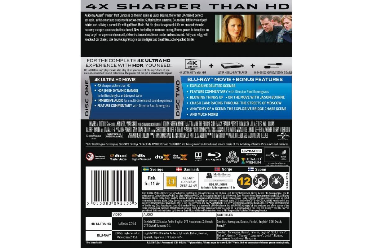 Media Sony The Bourne Supremacy 4K Ultra HD (2004)