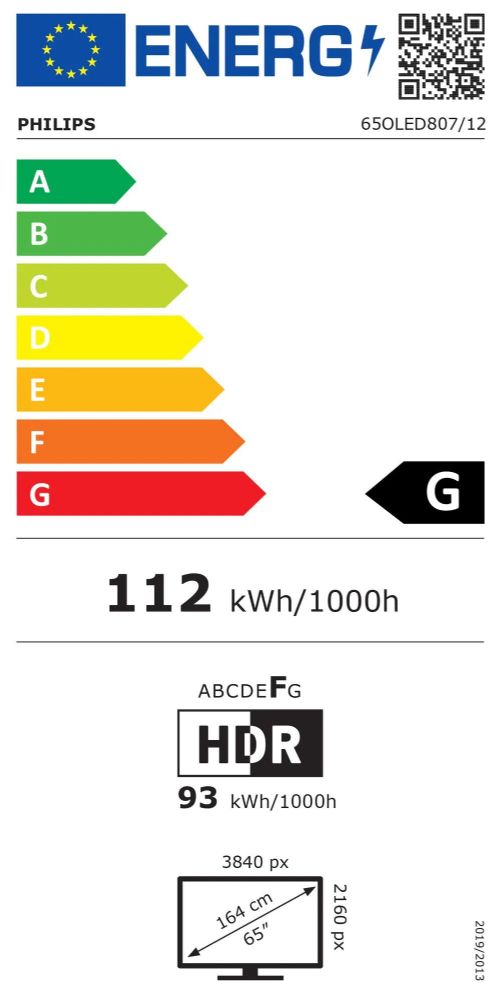 Energibeskrivning för Philips 65OLED807 65-tums 4K UHD Smart OLED-TV