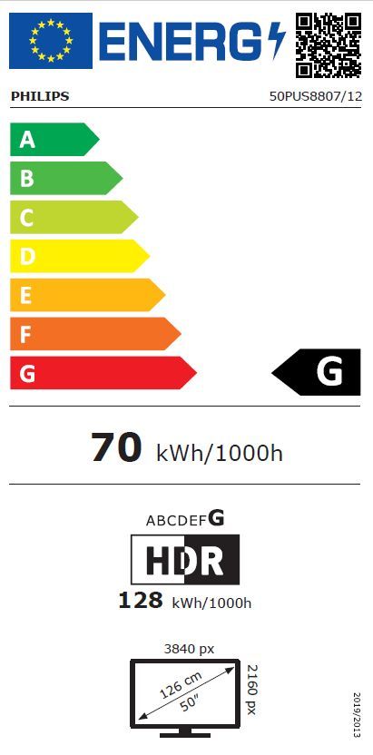 Energibeskrivning för Philips 50PUS8807/12 The One 50-tums 4K UHD TV