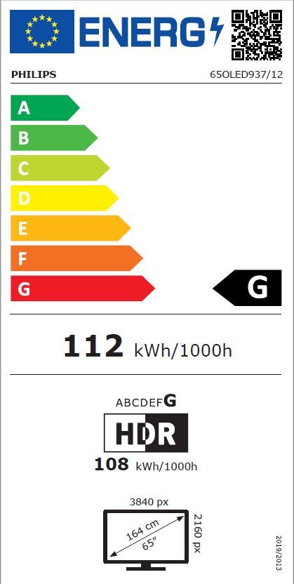Energibeskrivning för Philips 65OLED937/12 65-tums 4K UHD Smart-TV