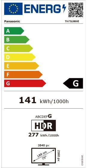 Energibeskrivning för Panasonic TX-75LX800E 75-tums 4K LED Smart-TV