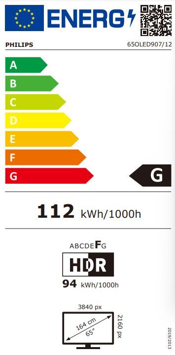 Energibeskrivning för Philips 65OLED907/12 65-tums 4K OLED+ Smart-TV