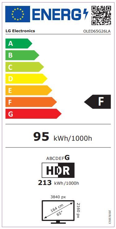 Energibeskrivning för LG OLED65G2 65-tums 4K OLED Smart TV