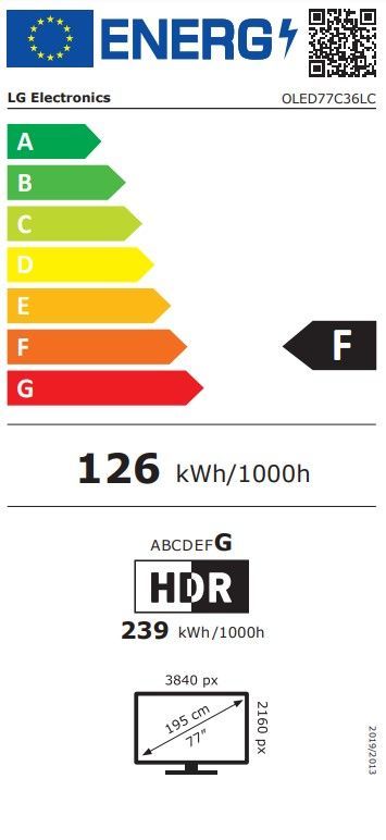 Energibeskrivning för LG OLED77C36LC 77 tums 4K Smart OLED-TV