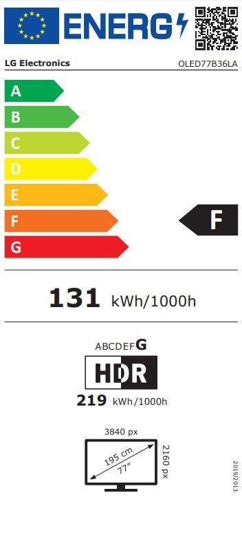 Energibeskrivning för LG OLED77B36LA 77 tums 4K OLED Smart-TV