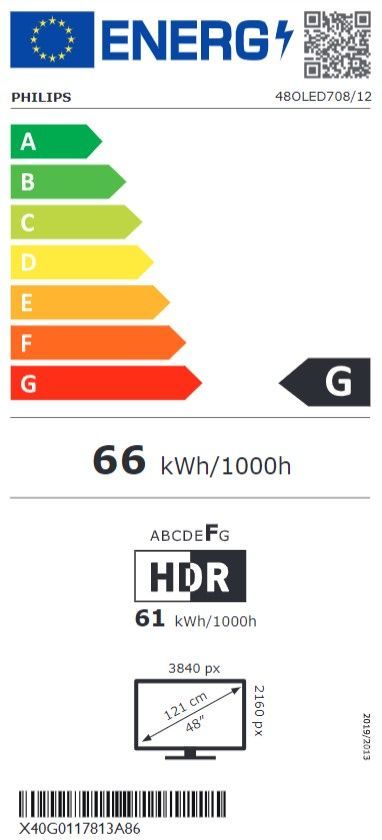 Energibeskrivning för Philips 48OLED708 4K OLED Ambilight Google TV