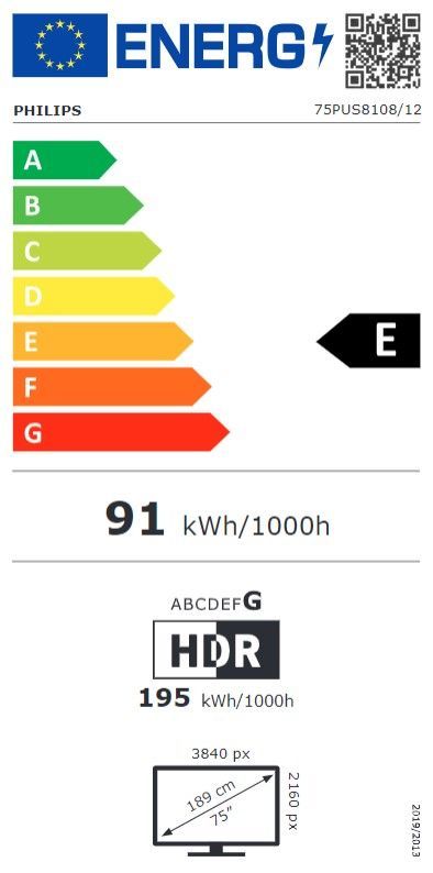 Energibeskrivning för Philips 75PUS8108/12 Ambilight Smart TV 4K LED