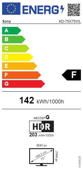 Energibeskrivning för Sony KD-75X75WL 75-tums 4K LED Google TV