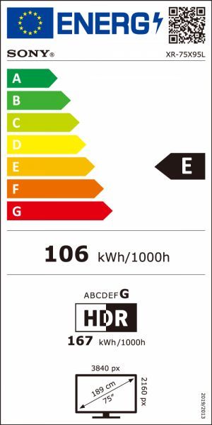 Energibeskrivning för Sony XR-75X95L Bravia XR Mini-LED Google TV