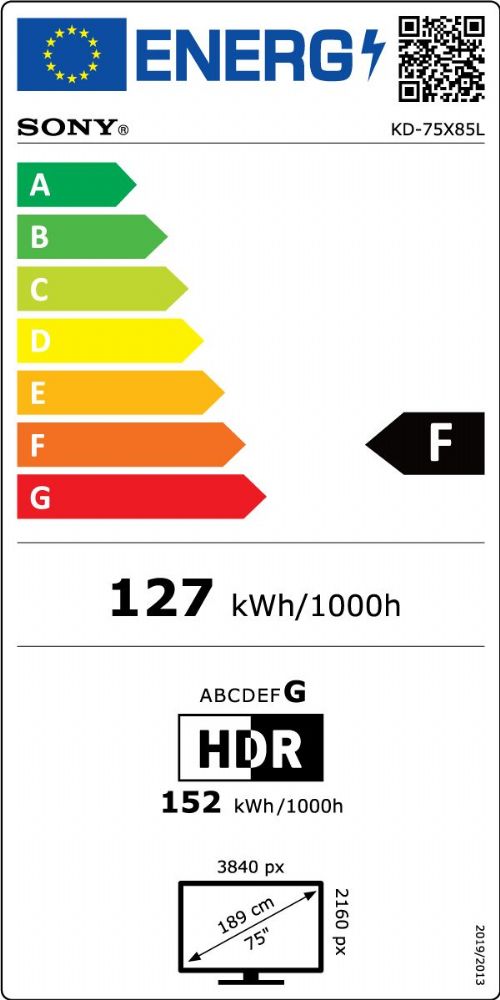 Energibeskrivning för Sony KD-75X85L 4K HDR Bravia LED Google TV 