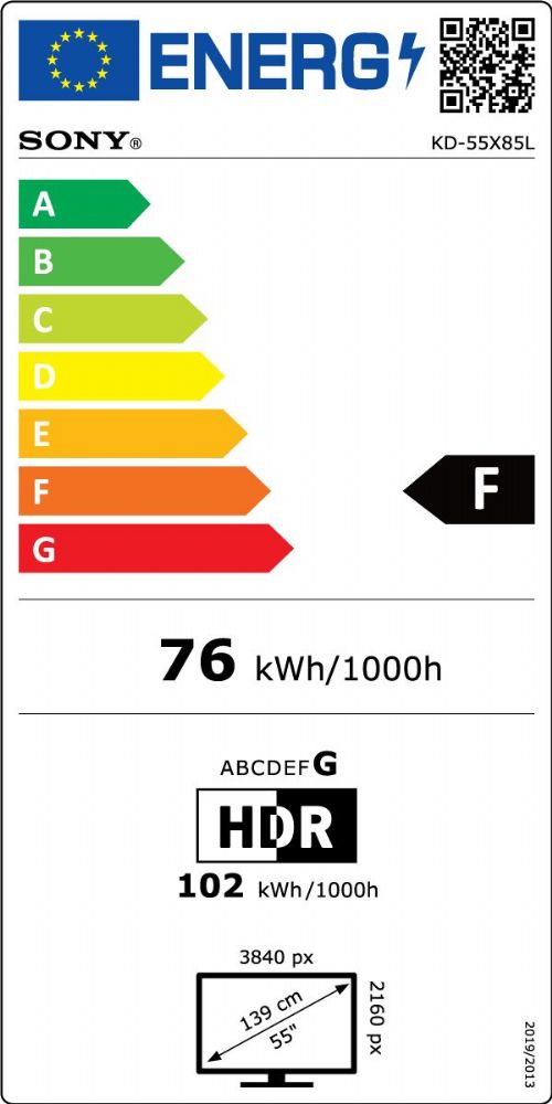 Energibeskrivning för Sony KD-55X85L 4K HDR BRAVIA LED Google TV 