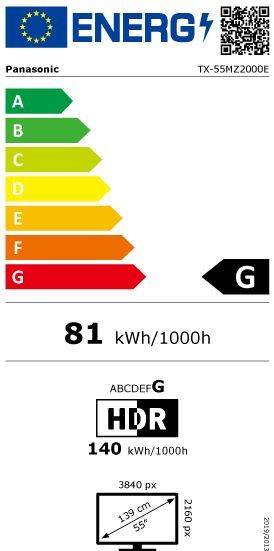 Energibeskrivning för Panasonic TX-55MZ2000E 4K HDR OLED Smart-TV