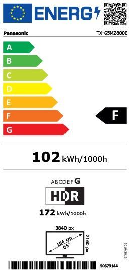 Energibeskrivning för Panasonic TX-65MZ800E 4K OLED Google-TV