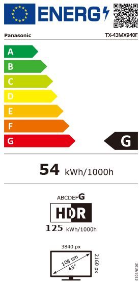 Energibeskrivning för Panasonic TX-43MX940E 4K LED HDR Smart-TV