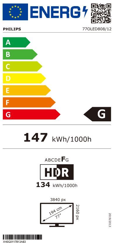 Energibeskrivning för Philips 77OLED808 OLED 4K Ambilight Google TV