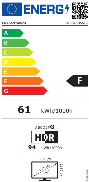 Energibeskrivning för LG OLED48G56LS evo AI G5 4K med bordsstativ