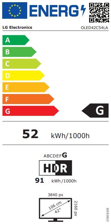 Energibeskrivning för LG OLED42C54LA evo AI C5 4K Smart TV 2025
