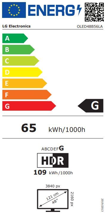 Energibeskrivning för LG OLED48B56LA 4K AI Smart TV 2025