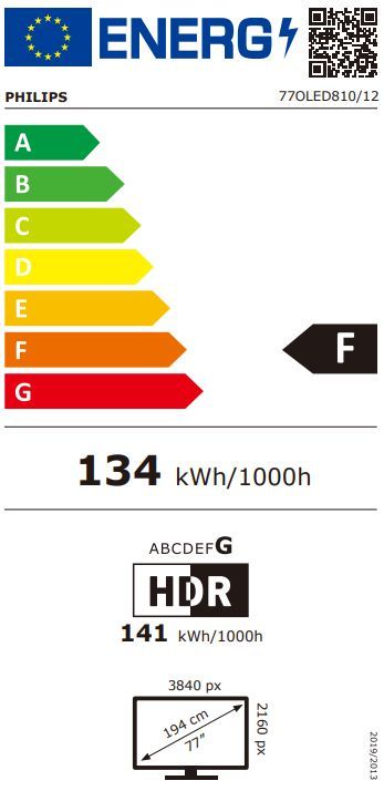 Energibeskrivning för Philips 77OLED810/12 4K Ambilight Google TV