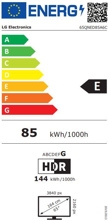 Energibeskrivning för LG 65QNED85A6C MiniLED 4K Smart TV 2025