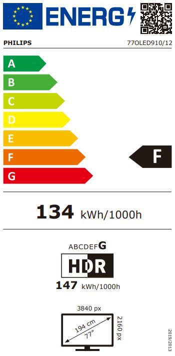 Energibeskrivning för Philips 77OLED910/12 4K OLED Ambilight Google TV