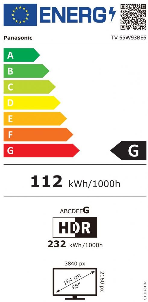 Energibeskrivning för Panasonic TV-65W93BE6 4K HDR LED smart-TV