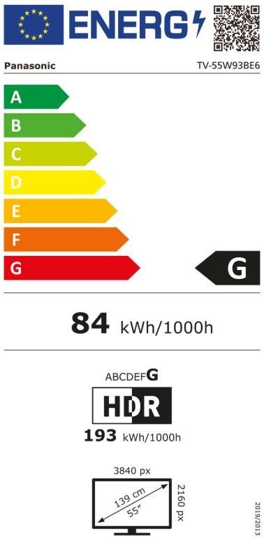 Energibeskrivning för Panasonic TV-55W93BE6 4K HDR LED smart-TV