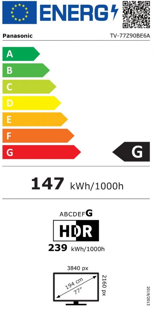 Energibeskrivning för Panasonic TV-77Z90BE6A 4K OLED Fire-TV