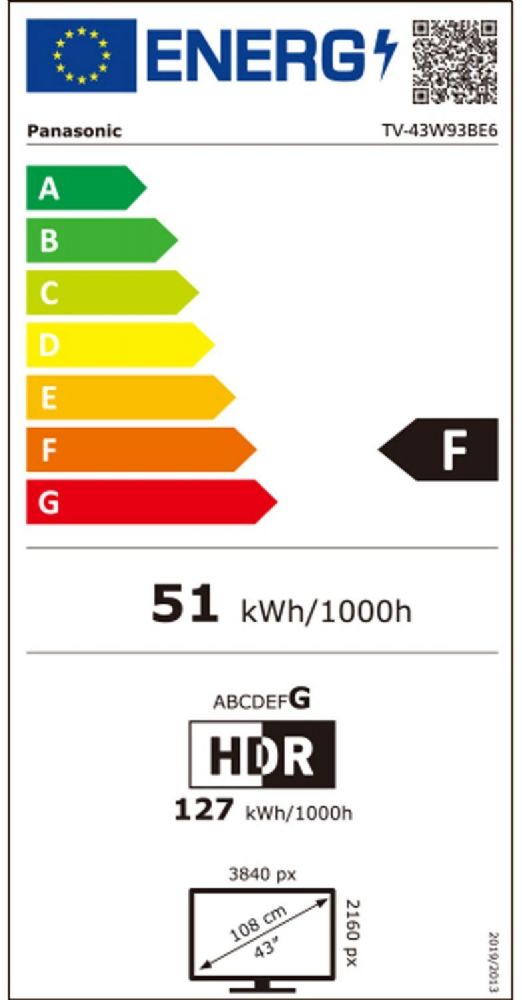Energibeskrivning för Panasonic TV-43W93BE6 4K HDR LED smart-TV