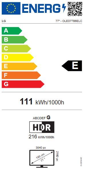 Energibeskrivning för LG OLED77B6ELC 4K AI Smart-TV 2026