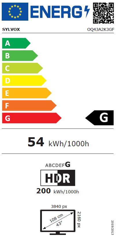Energibeskrivning för Sylvox Deck Pro QLED 2.0 43-tums utomhus TV