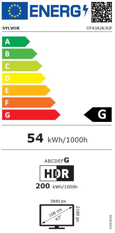 Energibeskrivning för Sylvox Deck Pro 2.0 43-tum Google TV utomhus TV