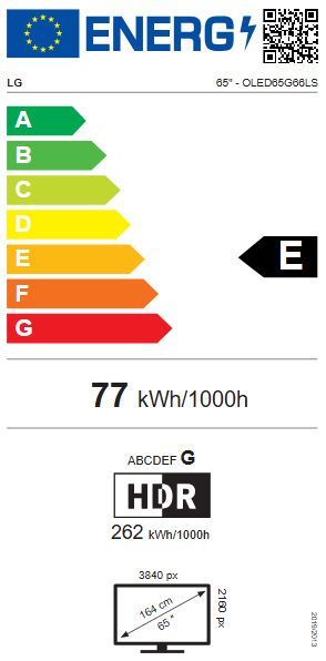 Energibeskrivning för LG OLED65G66LS evo AI G6 med bordsstativ