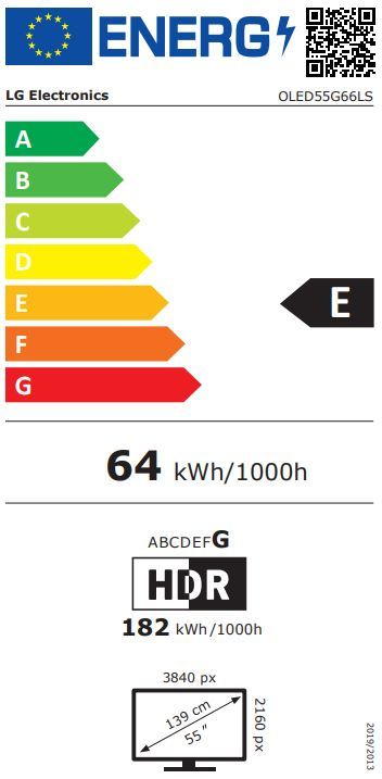 Energibeskrivning för LG OLED55G66LS evo AI G6 med bordsstativ