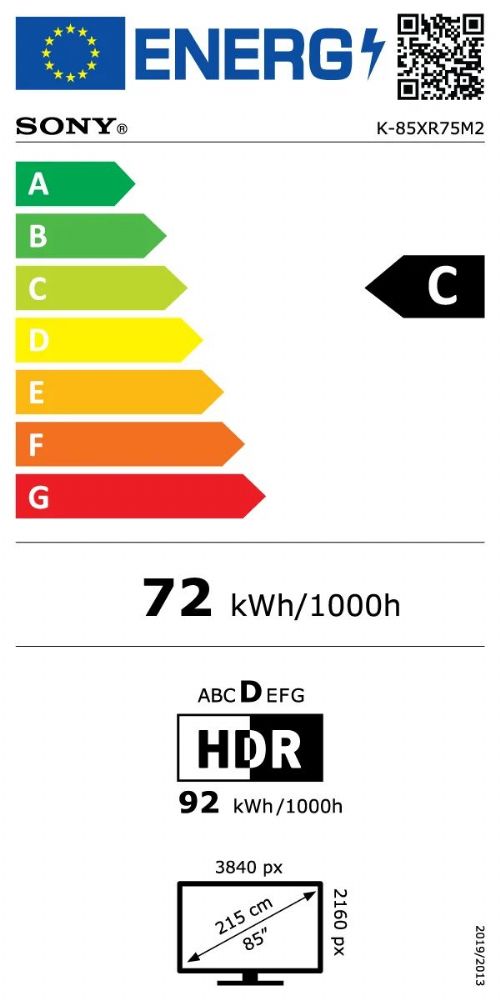 Energibeskrivning för Sony Bravia 7 II 85 tum 4K True RGB Smart-TV