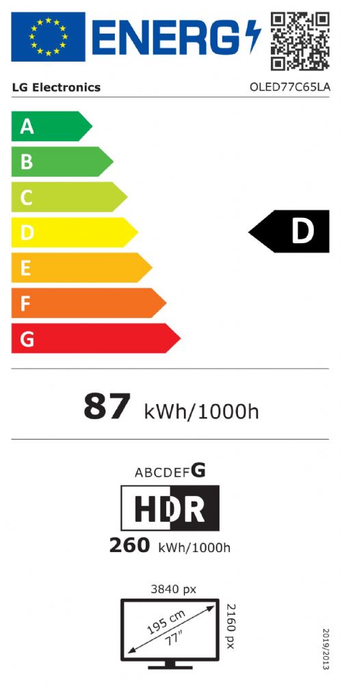 Energibeskrivning för LG OLED77C65LA evo AI 4K Smart TV 2026
