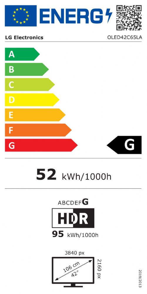Energibeskrivning för LG OLED42C65LA evo AI 4K Smart TV 2026
