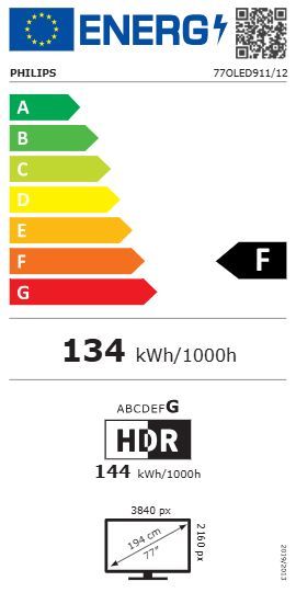 Energibeskrivning för Philips 77OLED911 OLED+ 4K Ambilight-TV (2026)