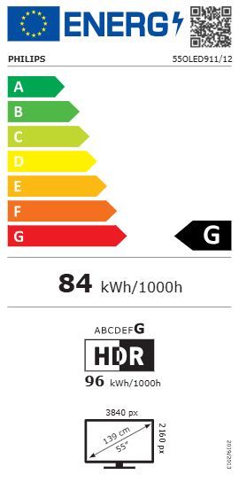 Energibeskrivning för Philips 55OLED911 OLED+ 4K Ambilight-TV (2026)