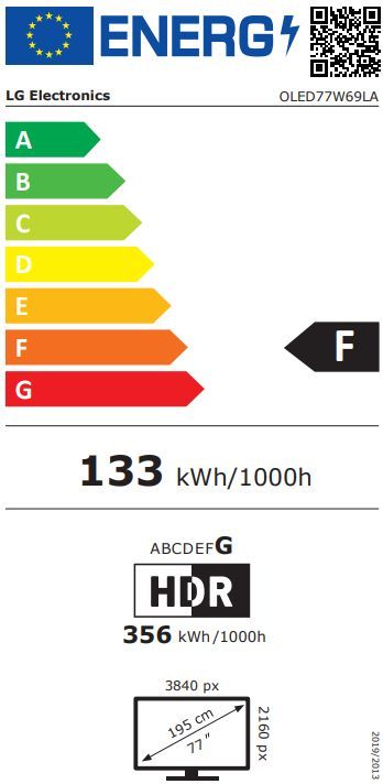 Energibeskrivning för LG OLED77W69LA evo Wallpaper 4K AI TV 2026
